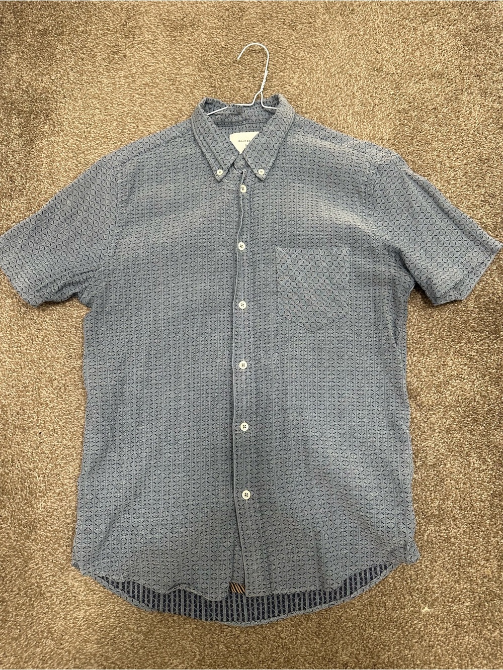 Billy Reid Standard Fit Men's Short-Sleeve button-down, 100% Cotton, Jacquard